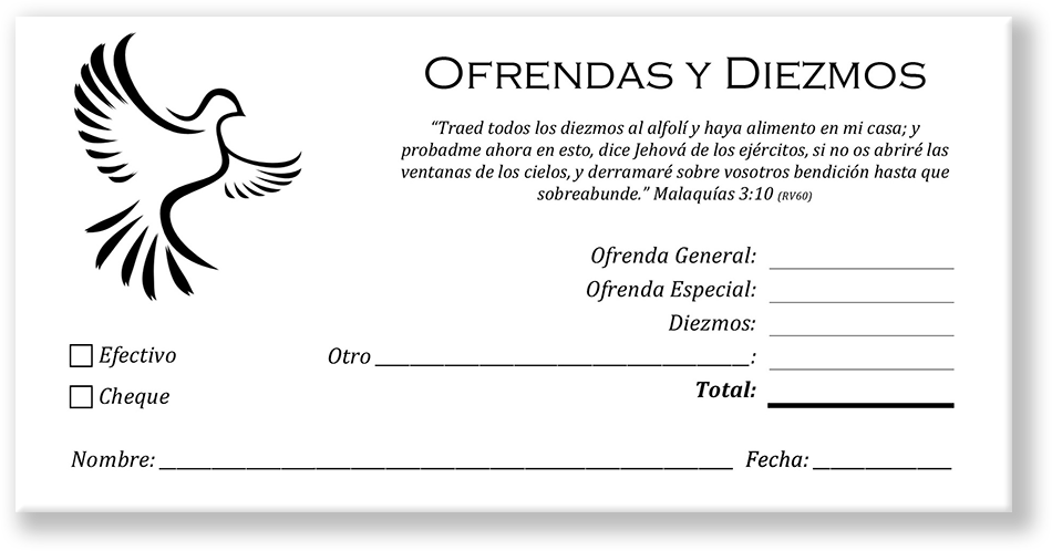 Spanish Church Tithing Envelopes White